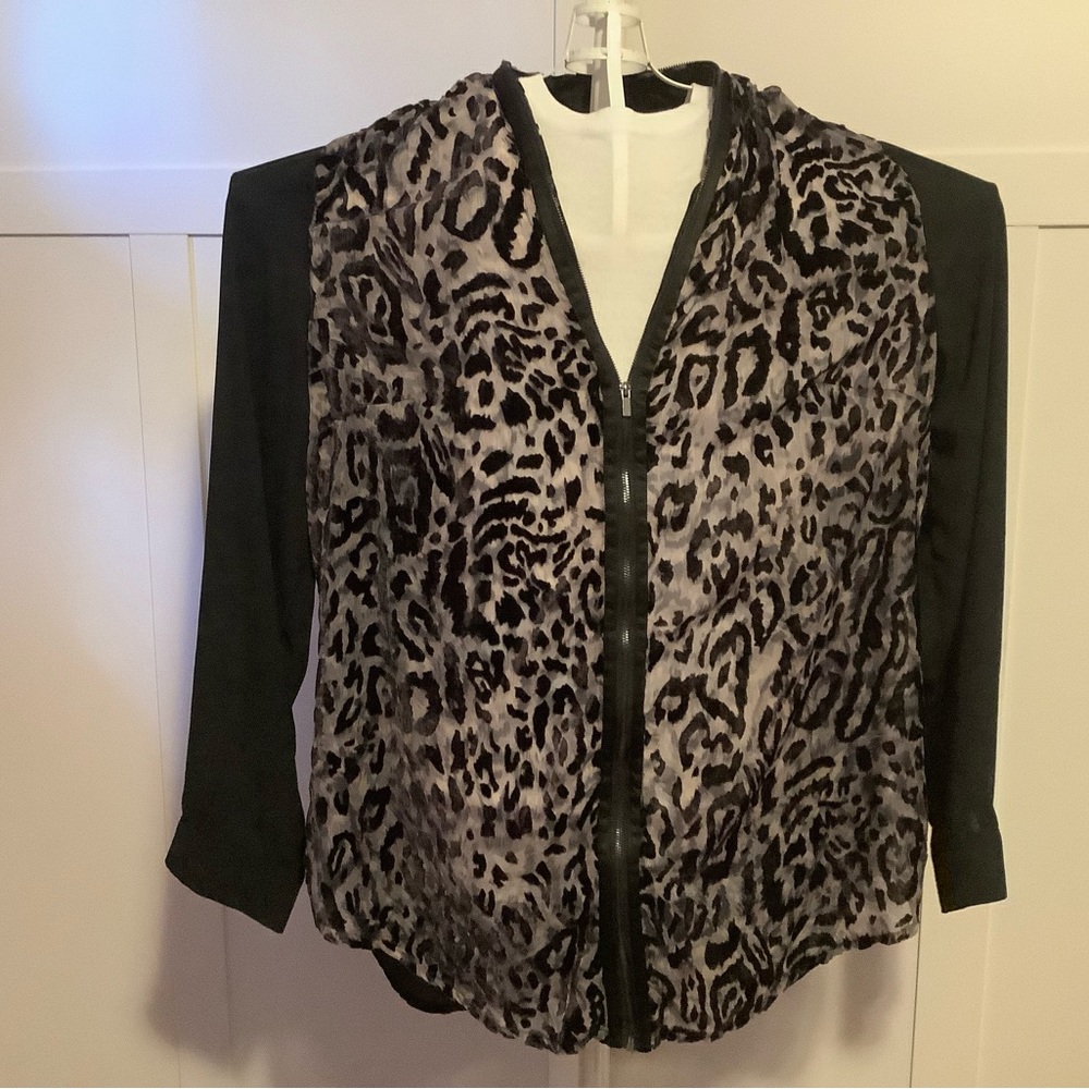 Lane Bryant Women's Black Purple Leopard Print Long Sleeve Blouse Top size 14/16